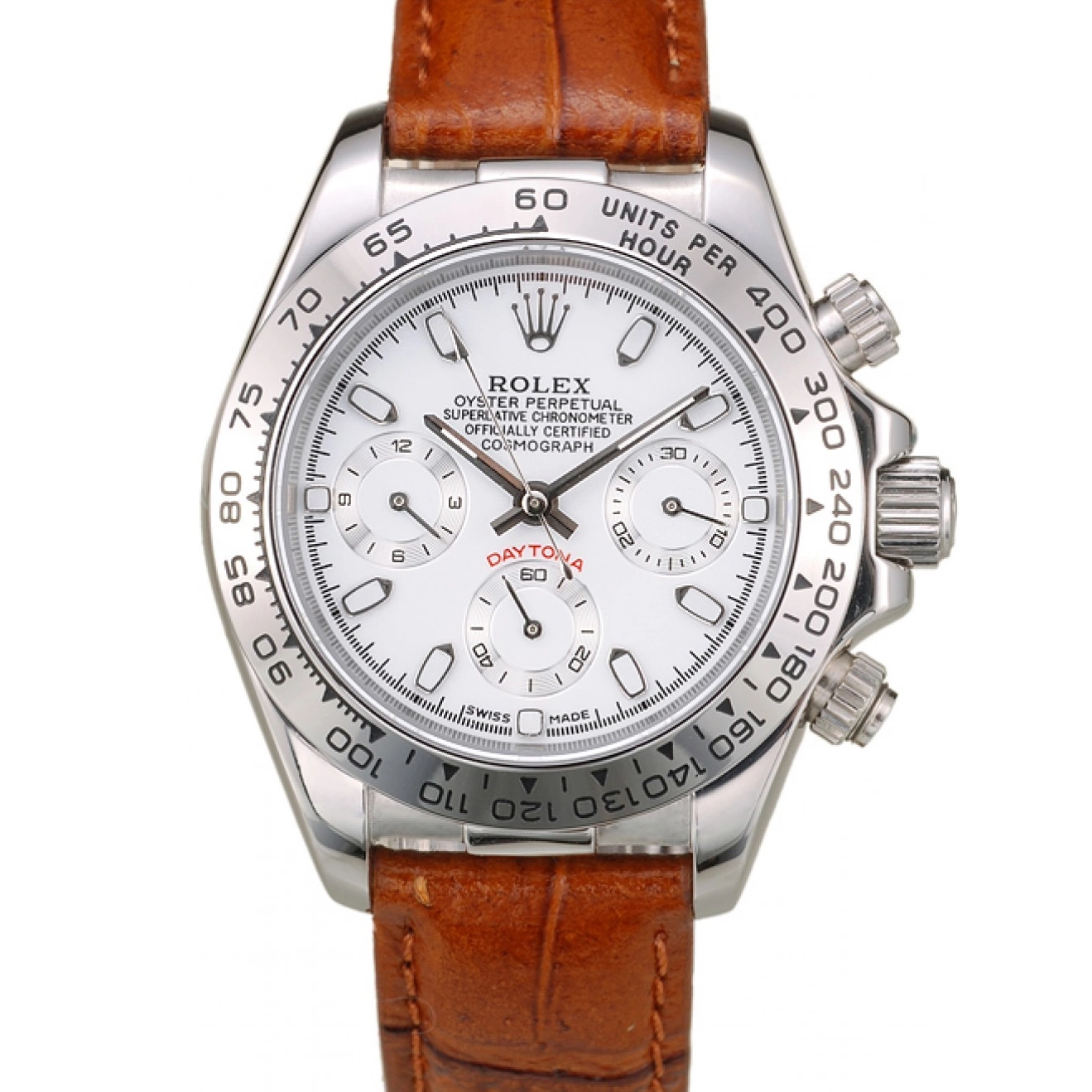 AAA Replica Watches Strap Tachymeter Steel Lady Stainless Daytona Leather Case Brown Rolex White Dial 0704